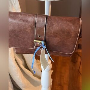 Rosetti Brown Vegan Leather-Look Shoulder Bag Brass Buckle Organizer enclosed